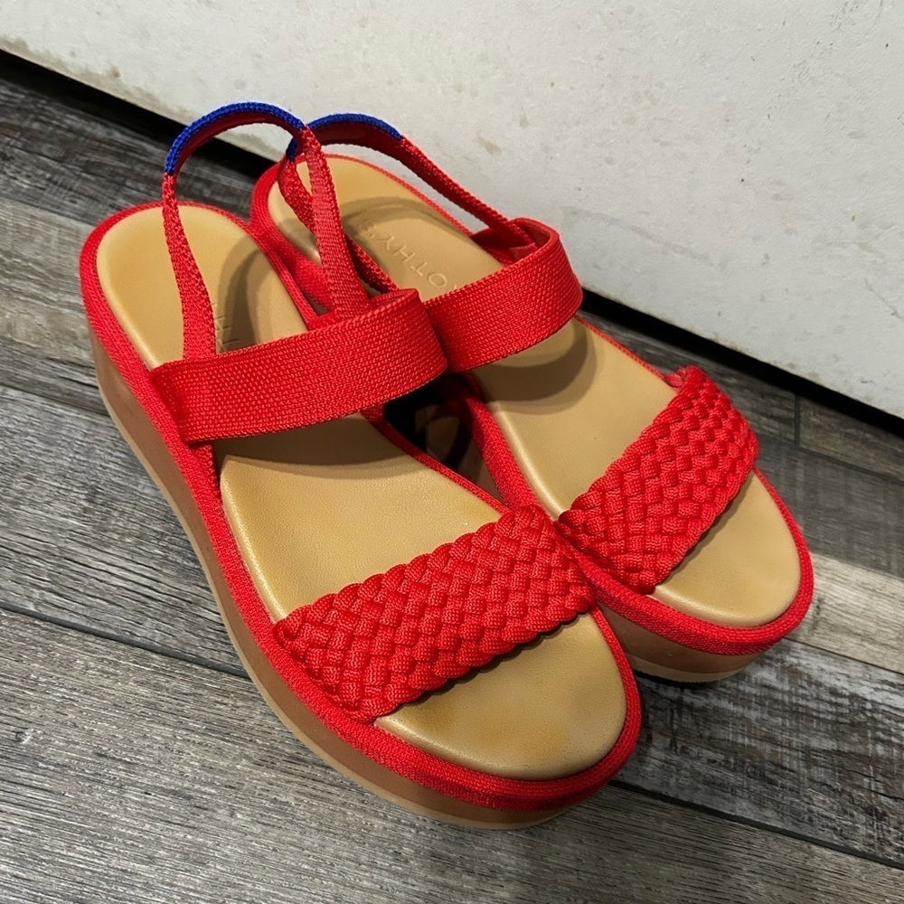 Rothy's The Lightweight Platform Wedge Sandals Red Hot Woven Size 9 - Picture 4 of 13